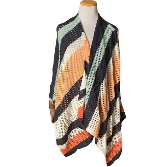 Anthropologie Open Knit Chevron Stripe Cocoon Wrap Vest One Size - Picture 2 of 8